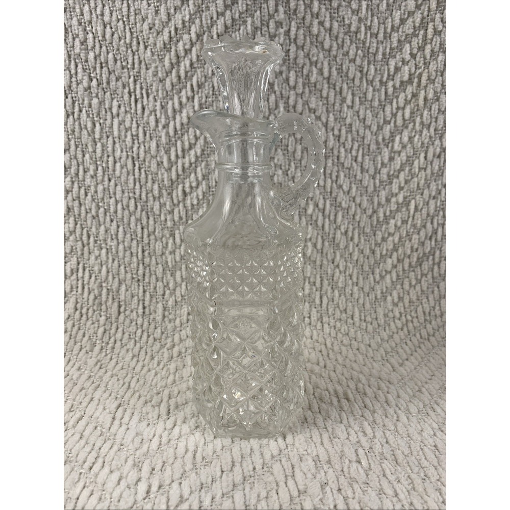 Vintage 1960's Anchor Hocking Wexford 7.5" Oil/Vinegar Cruet & Stopper Syrup EUC